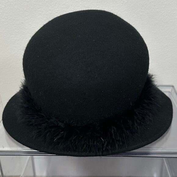 Vintage Arlin Wool Felt Hat WPL 7008 Black Cloche Derby Faux Fur Trim Women\'s main image 6